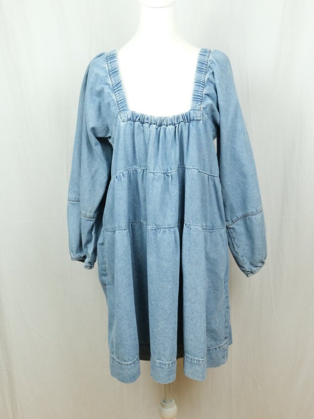 Light Blue Denim Babydoll Dress - Picture 3 of 13